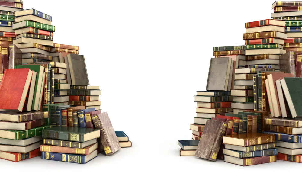 two piles of books, divided assets